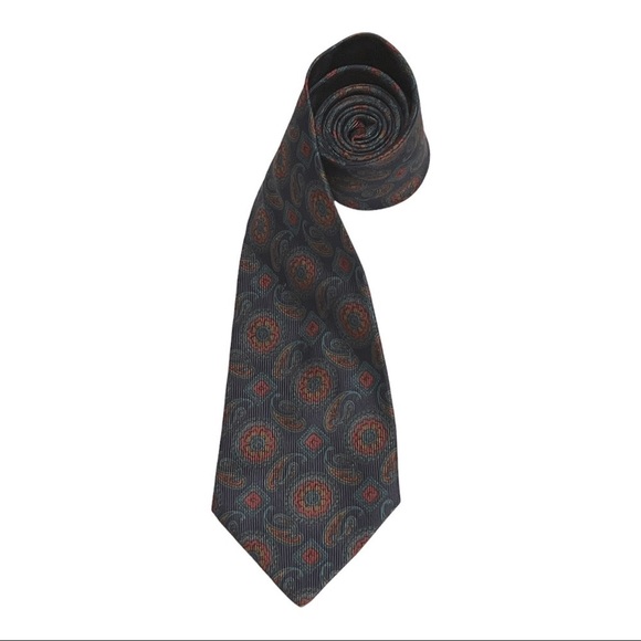 LINEA DUEBI Vintage Roma Paisley Printed Made in Italy Pure Silk Tie - Picture 3 of 5